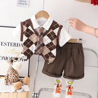 Load image into Gallery viewer, 2 Pieces Set Baby Kid Girls Boys Checked Tops And Solid Color Skirts Shorts Wholesale 230328427
