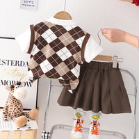 Load image into Gallery viewer, 2 Pieces Set Baby Kid Girls Boys Checked Tops And Solid Color Skirts Shorts Wholesale 230328427
