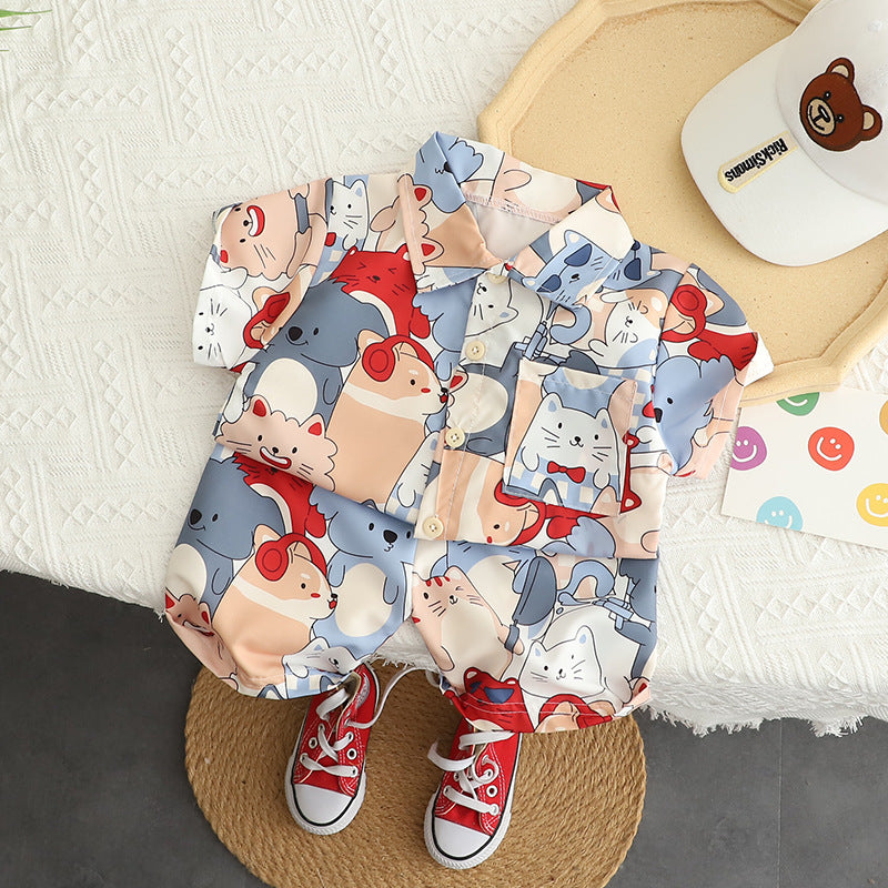 2 Pieces Set Baby Kid Boys Animals Cartoon Print Shirts And Shorts Wholesale 230328435