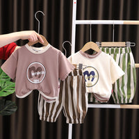 Load image into Gallery viewer, 2 Pieces Set Baby Kid Boys Letters Print T-Shirts And Striped Shorts Wholesale 230328438

