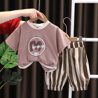 Load image into Gallery viewer, 2 Pieces Set Baby Kid Boys Letters Print T-Shirts And Striped Shorts Wholesale 230328438
