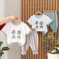 Load image into Gallery viewer, 2 Pieces Set Baby Kid Boys Cartoon Print T-Shirts And Striped Pants Wholesale 230328452
