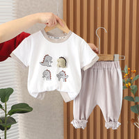 Load image into Gallery viewer, 2 Pieces Set Baby Kid Boys Cartoon Print T-Shirts And Striped Pants Wholesale 230328452
