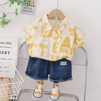 Load image into Gallery viewer, 2 Pieces Set Baby Kid Boys Letters Shirts And Solid Color Shorts Wholesale 230328455
