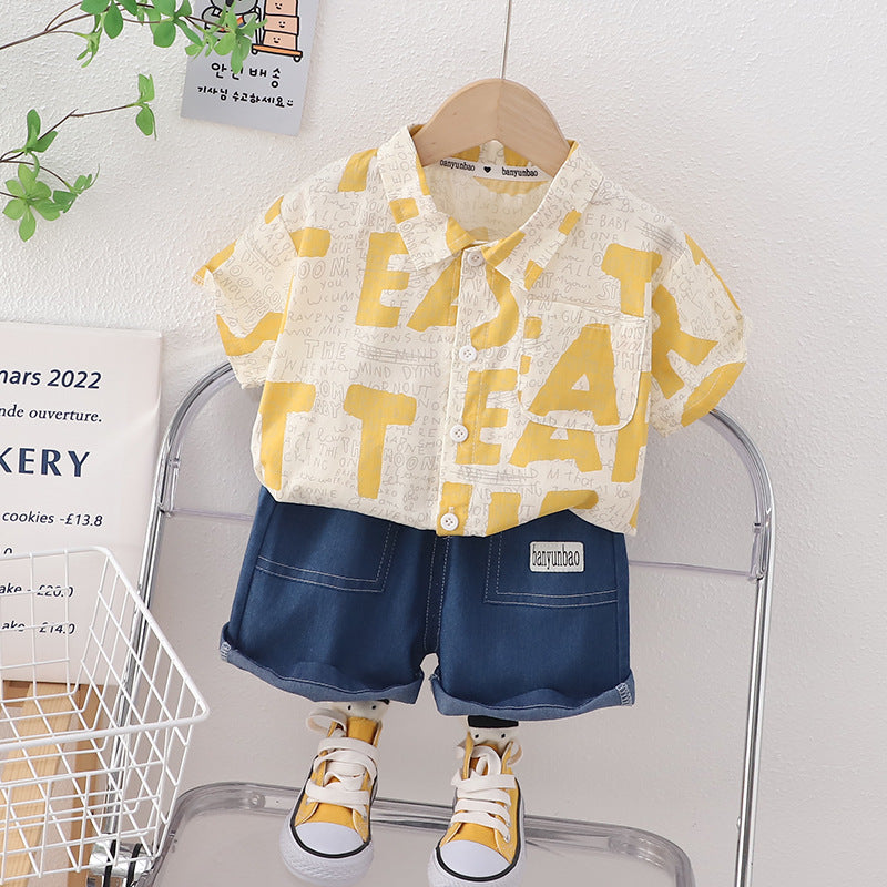 2 Pieces Set Baby Kid Boys Letters Shirts And Solid Color Shorts Wholesale 230328455