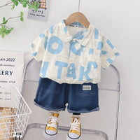 Load image into Gallery viewer, 2 Pieces Set Baby Kid Boys Letters Shirts And Solid Color Shorts Wholesale 230328455
