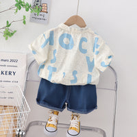 Load image into Gallery viewer, 2 Pieces Set Baby Kid Boys Letters Shirts And Solid Color Shorts Wholesale 230328455
