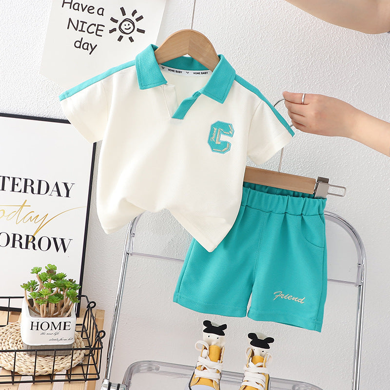 2 Pieces Set Baby Kid Boys Letters Polo Shirts And Shorts Wholesale 230328484