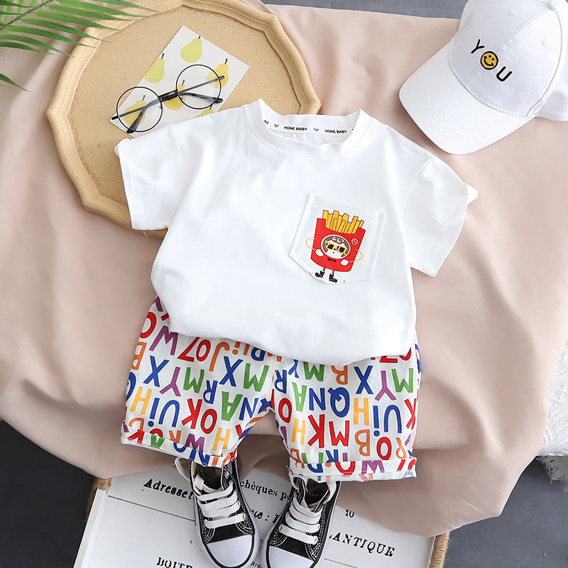 2 Pieces Set Baby Kid Girls Cartoon Print T-Shirts And Letters Shorts Wholesale 230328488