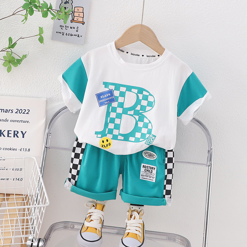 2 Pieces Set Baby Kid Boys Letters T-Shirts And Checked Shorts Wholesale 230328503