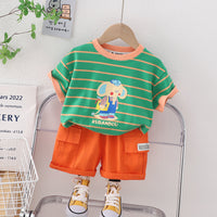 Load image into Gallery viewer, 2 Pieces Set Baby Kid Boys Striped Animals Print T-Shirts And Solid Color Shorts Wholesale 230328504
