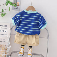 Load image into Gallery viewer, 2 Pieces Set Baby Kid Boys Striped Animals Print T-Shirts And Solid Color Shorts Wholesale 230328504
