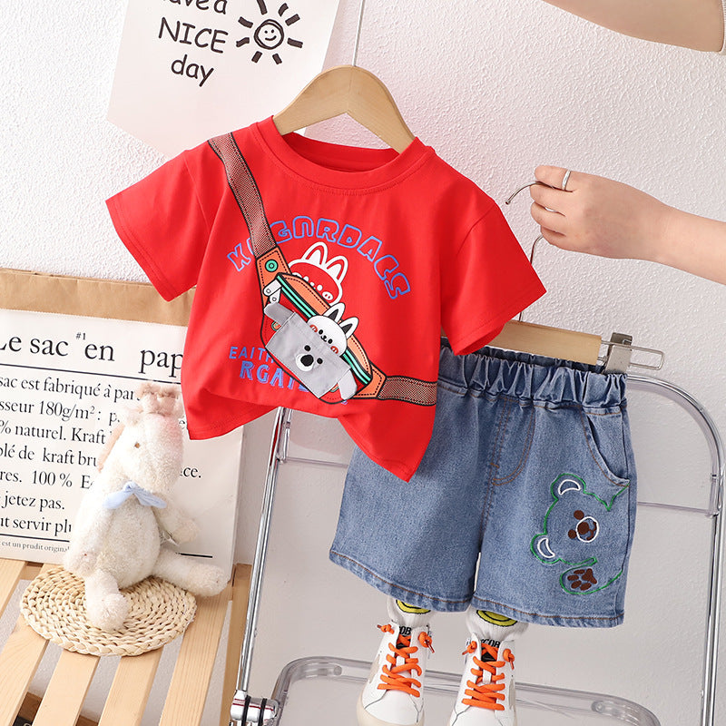 2 Pieces Set Baby Kid Boys Letters Cartoon Print T-Shirts And Embroidered Shorts Wholesale 230328507