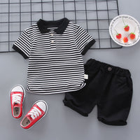 Load image into Gallery viewer, 2 Pieces Set Baby Kid Boys Striped Polo Shirts And Solid Color Shorts Wholesale 230328526
