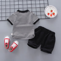 Load image into Gallery viewer, 2 Pieces Set Baby Kid Boys Striped Polo Shirts And Solid Color Shorts Wholesale 230328526
