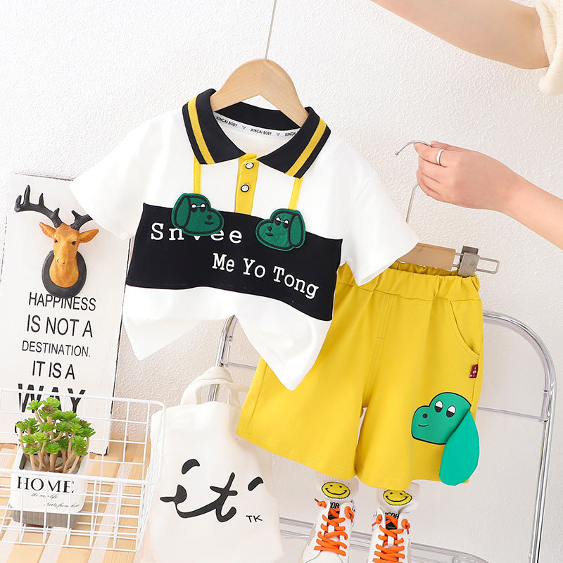 2 Pieces Set Baby Kid Boys Letters Print Polo Shirts And Cartoon Shorts Wholesale 230328534