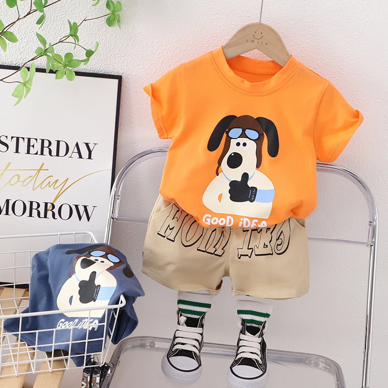 2 Pieces Set Baby Kid Boys Letters Animals Cartoon Print T-Shirts And Shorts Wholesale 230328548