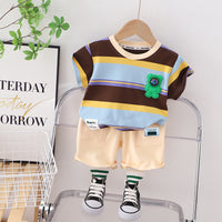 Load image into Gallery viewer, 2 Pieces Set Baby Kid Boys Striped Color-blocking T-Shirts And Solid Color Shorts Wholesale 230328549
