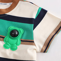 Load image into Gallery viewer, 2 Pieces Set Baby Kid Boys Striped Color-blocking T-Shirts And Solid Color Shorts Wholesale 230328549
