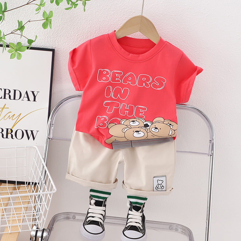 2 Pieces Set Baby Kid Boys Letters Animals Cartoon Print T-Shirts And Shorts Wholesale 230328550