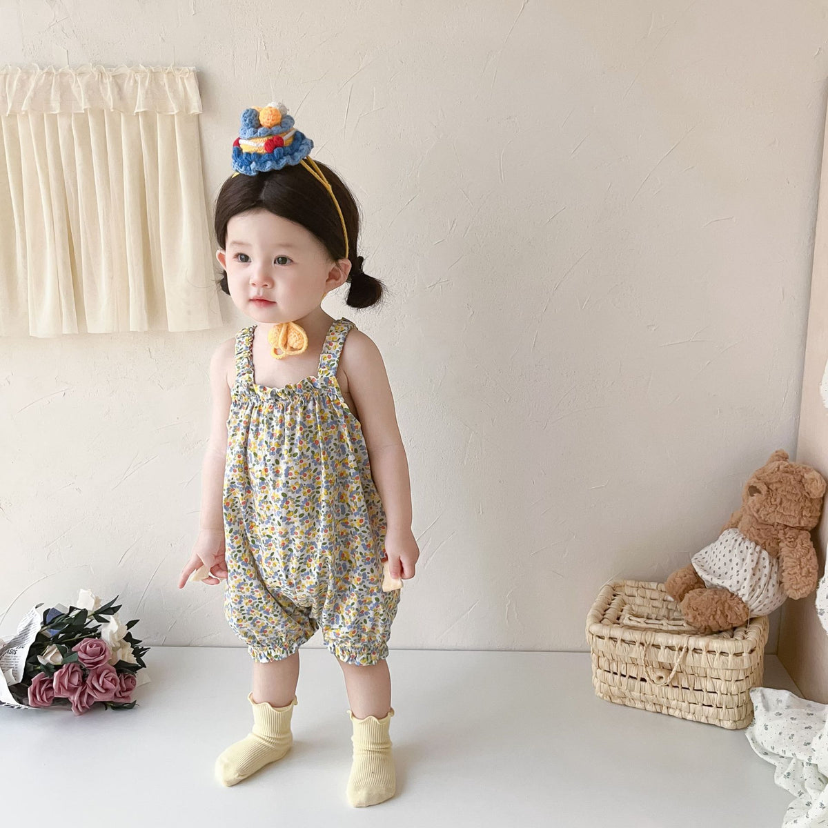 Baby Girls Flower Print Jumpsuits Wholesale 23032866