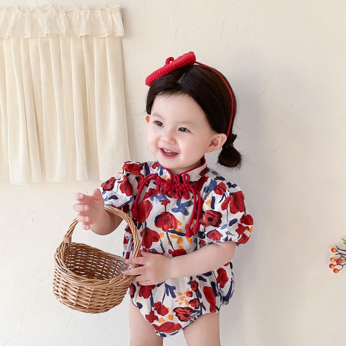 Baby Girls Flower Print Rompers Wholesale 23032881