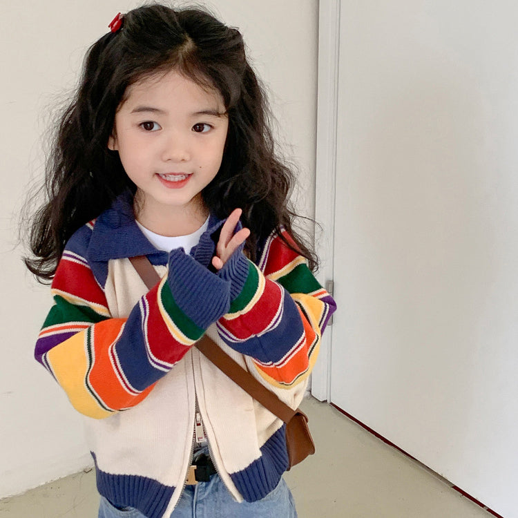 Baby Kid Girls Striped Color-blocking Jackets Outwears Wholesale 230330128