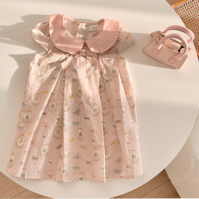 Baby Kid Girls Rabbit Cartoon Print Dresses Wholesale 23033032