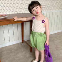 Load image into Gallery viewer, 2 Pieces Set Baby Kid Girls Solid Color Flower Tank Tops And Bow Shorts Wholesale 230330361
