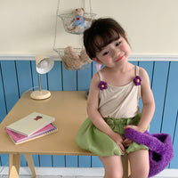 Load image into Gallery viewer, 2 Pieces Set Baby Kid Girls Solid Color Flower Tank Tops And Bow Shorts Wholesale 230330361
