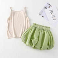 Load image into Gallery viewer, 2 Pieces Set Baby Kid Girls Solid Color Flower Tank Tops And Bow Shorts Wholesale 230330361
