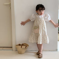 Load image into Gallery viewer, 2 Pieces Set Baby Kid Girls Solid Color Tops And Flower Dresses Wholesale 230330368
