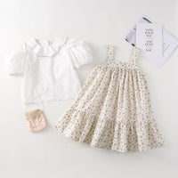 Load image into Gallery viewer, 2 Pieces Set Baby Kid Girls Solid Color Tops And Flower Dresses Wholesale 230330368
