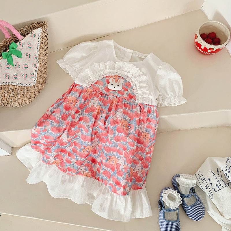 Baby Kid Girls Flower Rabbit Print Dresses Wholesale 230330370