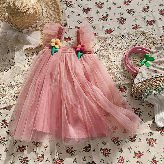 Baby Kid Girls Solid Color Flower Dresses Wholesale 23033039