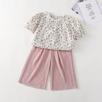 Load image into Gallery viewer, 2 Pieces Set Baby Kid Girls Flower Print Tops And Solid Color Pants Wholesale 230330396
