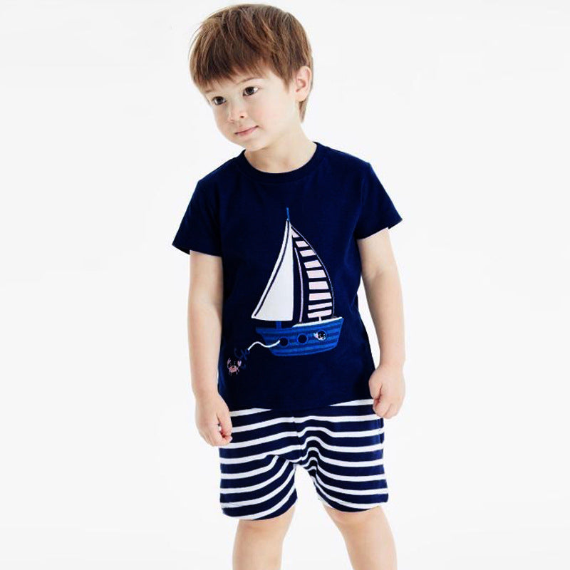 2 Pieces Set Baby Kid Boys Cartoon T-Shirts And Striped Shorts Wholesale 23033069