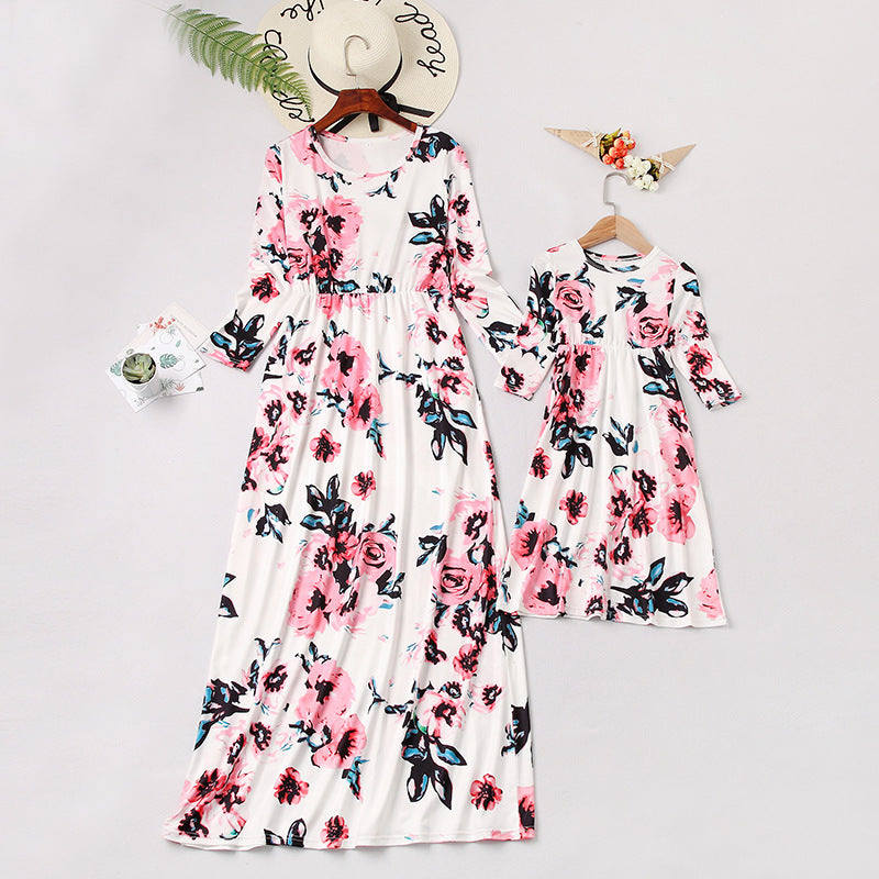 Mommy And Me Baby Kid Flower Print Dresses Wholesale 23040310
