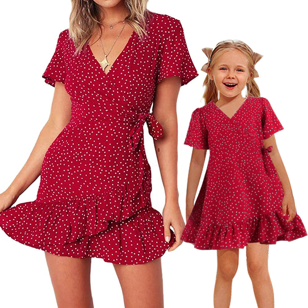 Mommy And Me Kid Polka dots Print Dresses Wholesale 230403102