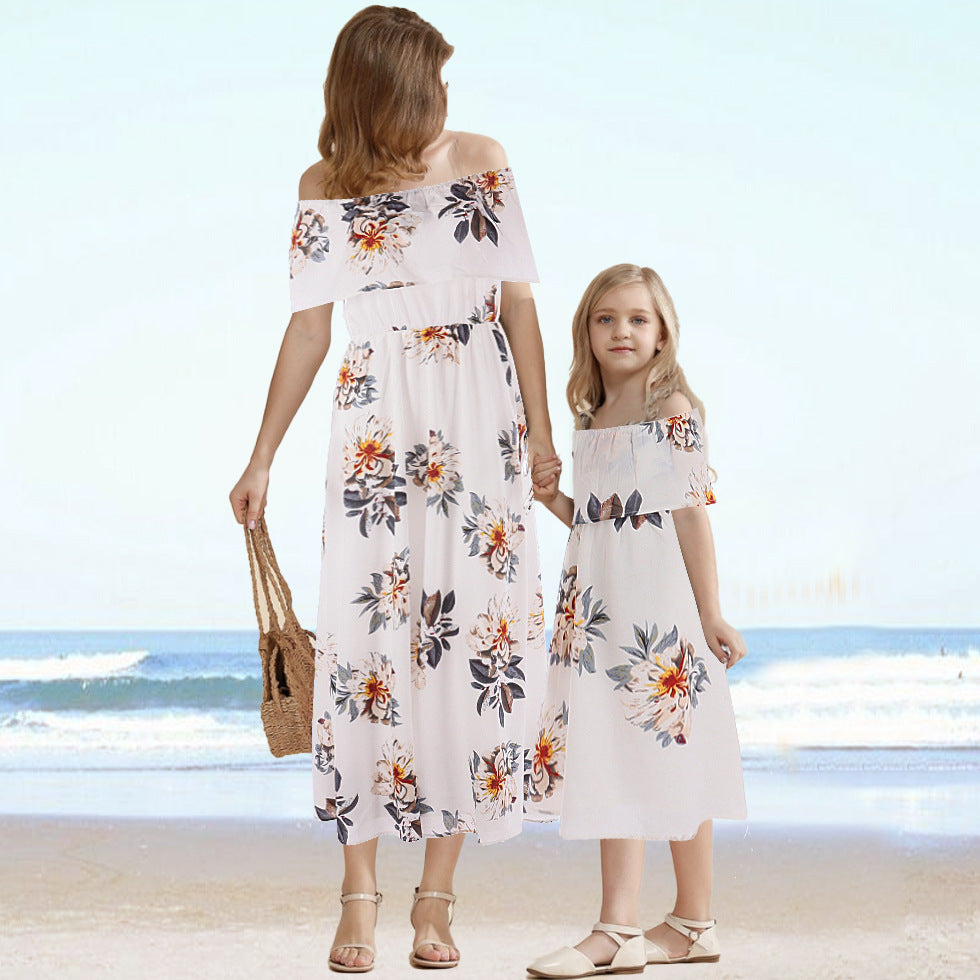 Mommy And Me Kid Flower Print Dresses Wholesale 230403117
