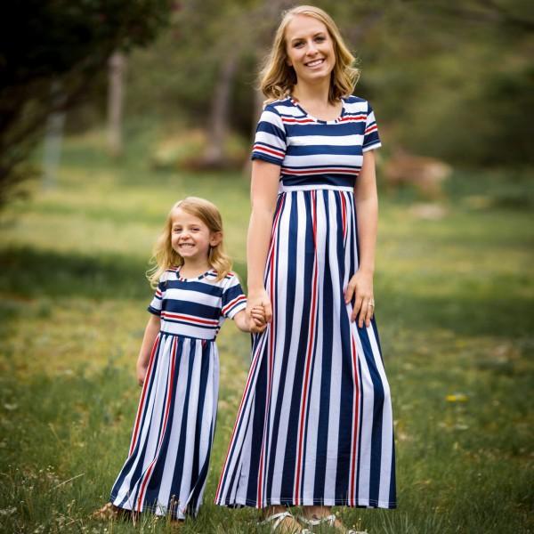 Mommy And Me Baby Kid Striped Dresses Wholesale 23040320
