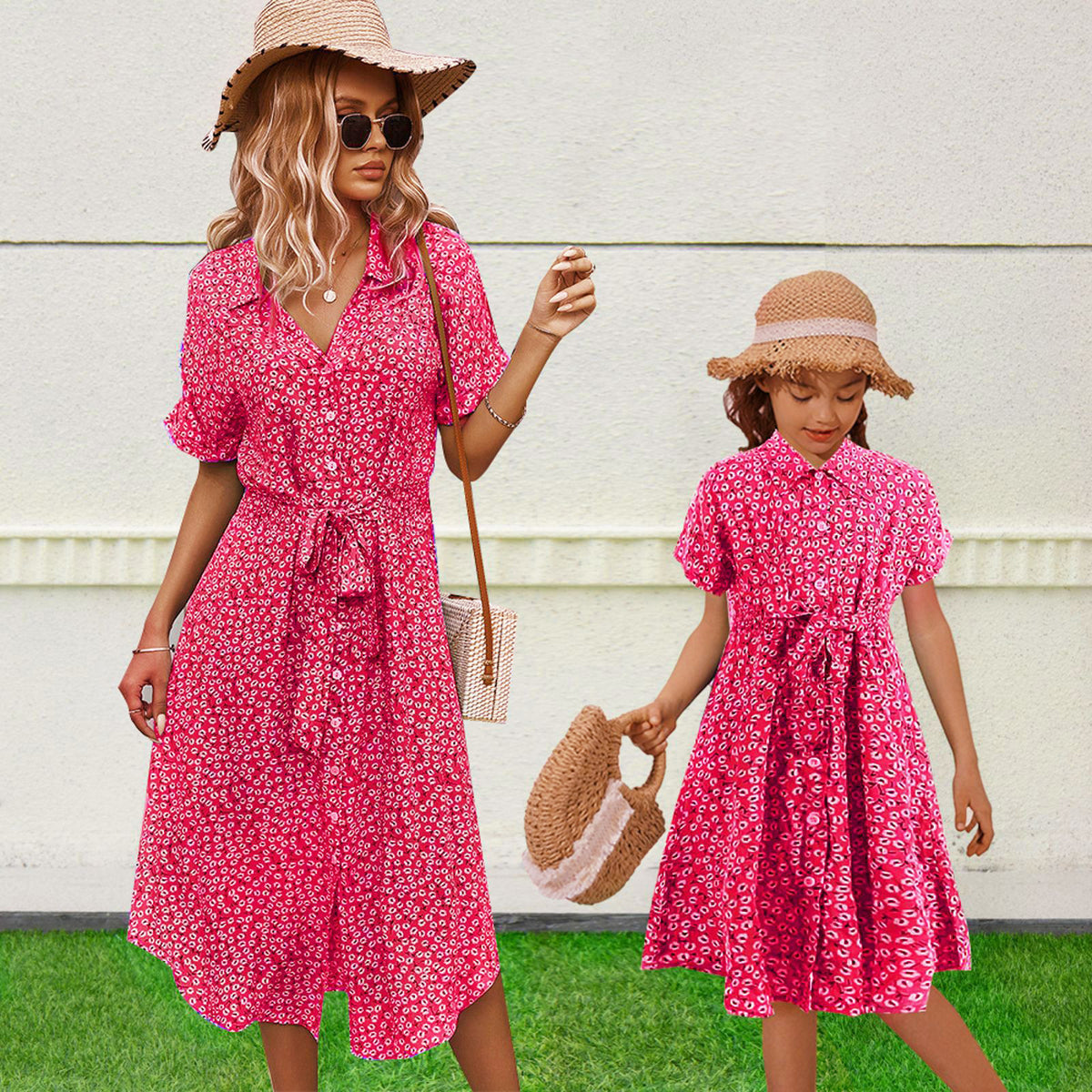 Family Outfits Mommy And Me Kid Flower Print Dresses Wholesale 230403239