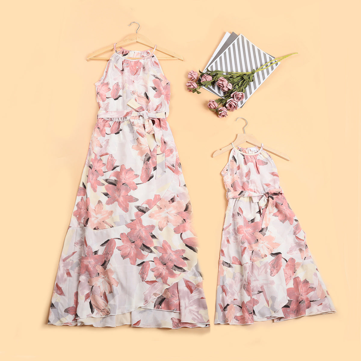 Mommy And Me Kid Flower Print Dresses Wholesale 230403244