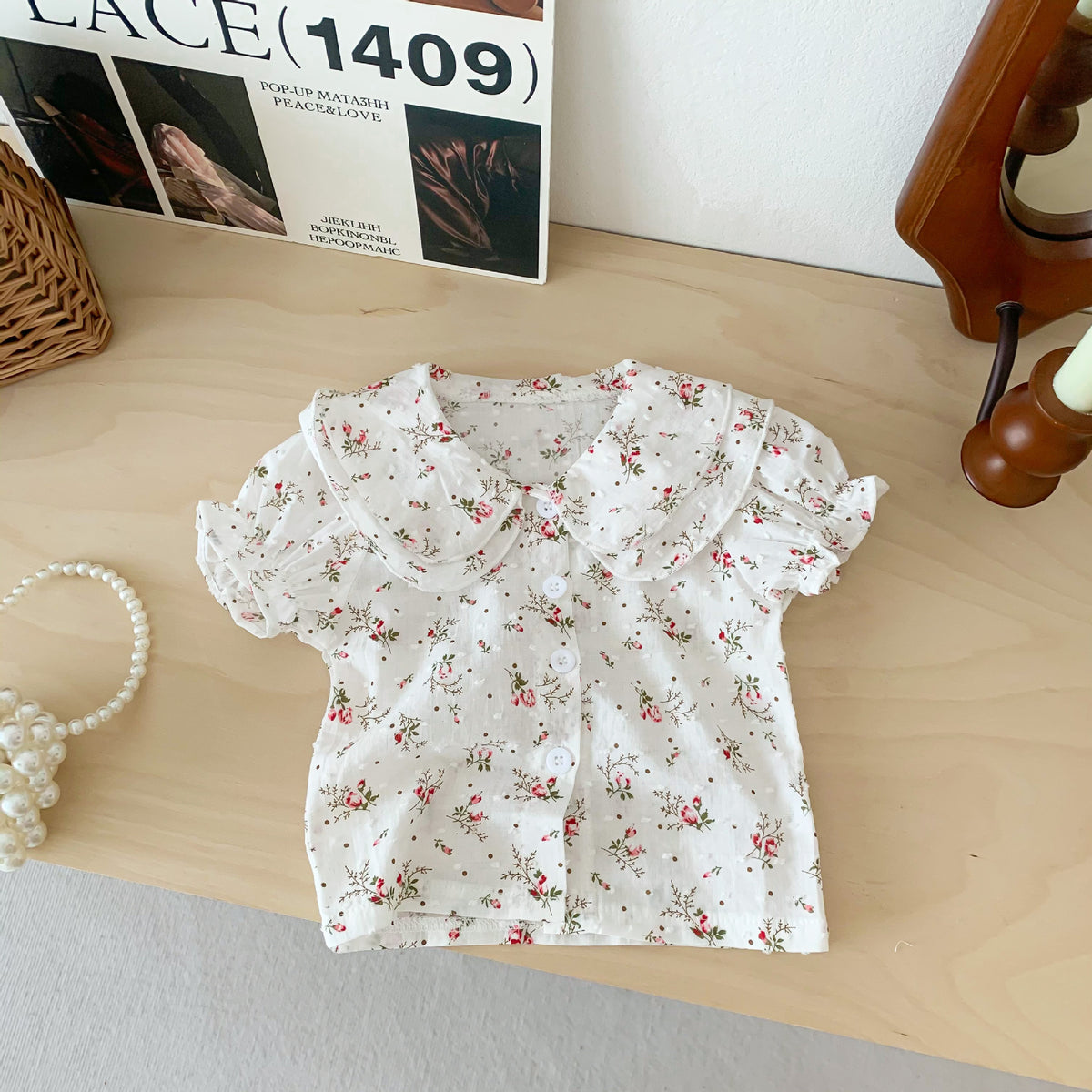 Baby Girls Flower Print Blouses Wholesale 230403259