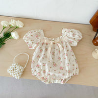 Load image into Gallery viewer, Baby Girls Flower Bow Print Rompers Wholesale 230403261
