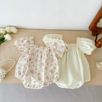 Load image into Gallery viewer, Baby Girls Flower Bow Print Rompers Wholesale 230403261
