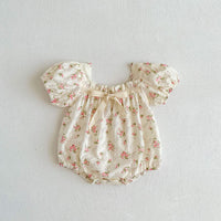 Load image into Gallery viewer, Baby Girls Flower Bow Print Rompers Wholesale 230403261
