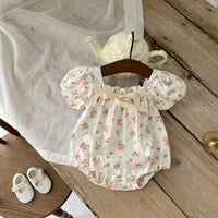 Load image into Gallery viewer, Baby Girls Flower Bow Print Rompers Wholesale 230403261
