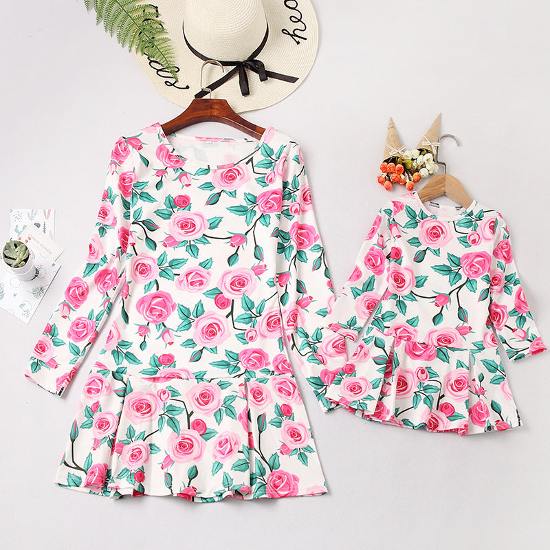 Mommy And Me Baby Kid Flower Print Dresses Wholesale 23040337