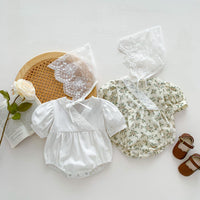 Load image into Gallery viewer, Baby Girls Flower Print Rompers And Hats Wholesale 230403377
